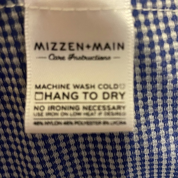 Mizzen + Main Dark Blue Gingham Button Front Long Sleeve Shirt Size XL Trim Fit - Picture 5 of 6